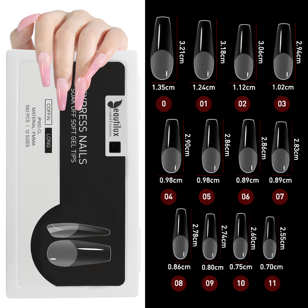 Capsule Américaine Coffin Long 552 Pcs – Extensions Ongles Full Cover | Beautilux JP552-CL