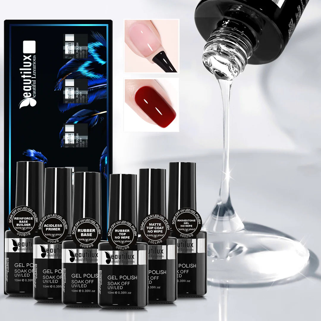 Kit Onglerie Professionnel 6 Produits – Base, Primer, Top Coat | Beautilux