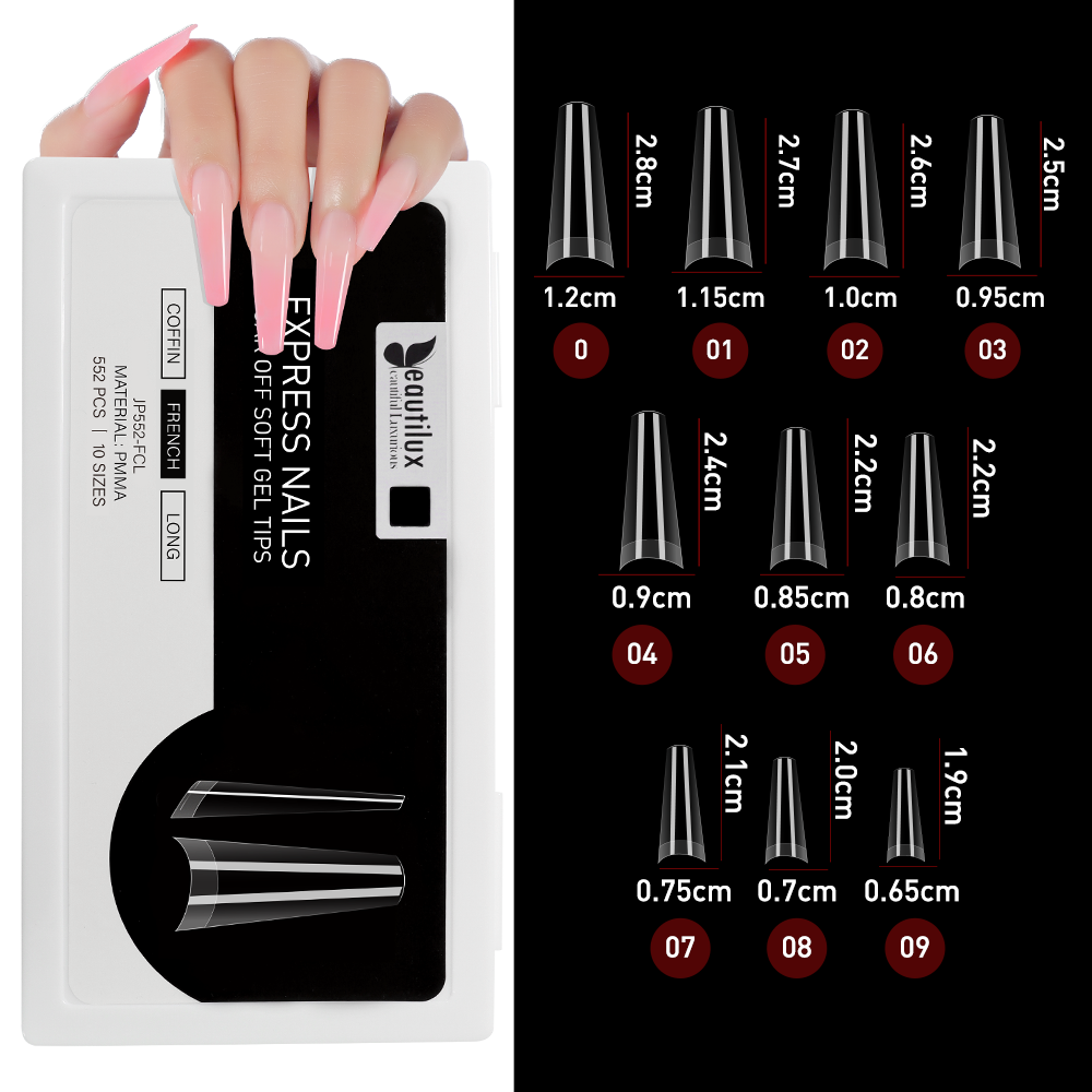 Demi-Capsule Coffin Long 552 Pcs – Extensions Gel & Acrygel | Beautilux JP552-FCL