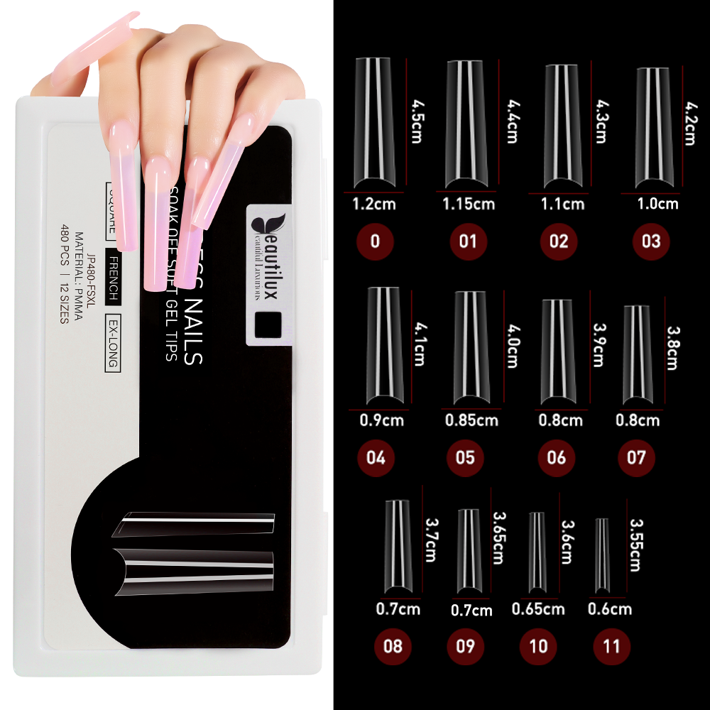 Demi-Capsule Carré Extra Long 552 Pcs – Extensions Gel & Acrygel | Beautilux JP552-FSXL