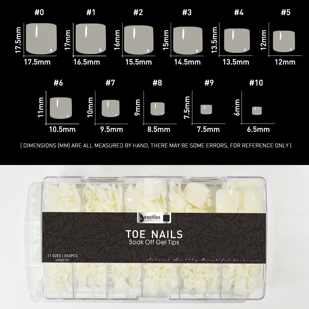 Capsule Pieds 550 Pcs – Extensions Ongles Pieds Full Cover | Beautilux JJP550-02