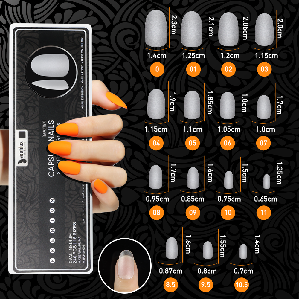 Capsule Américaine Oval Médium 240 Pcs – Extensions Ongles Full Cover | Beautilux MJP240-OM
