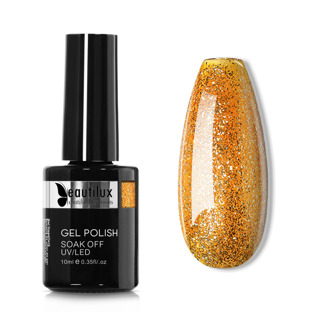 Vernis Semi-Permanent Brillant 10ml – Orange Doré Scintillant | Beautilux PP-11