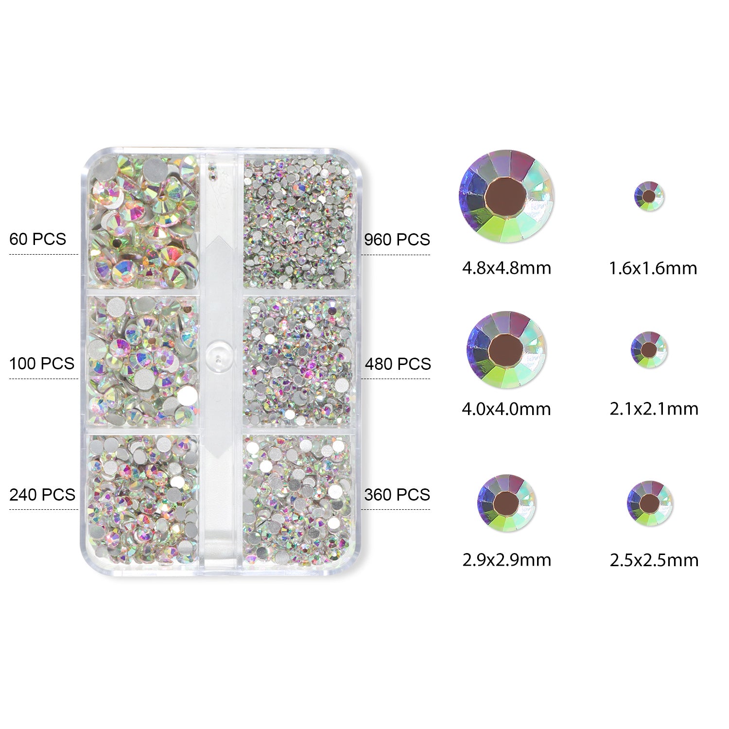 Boîte de strass Silver AB, 2200 pièces RF-02