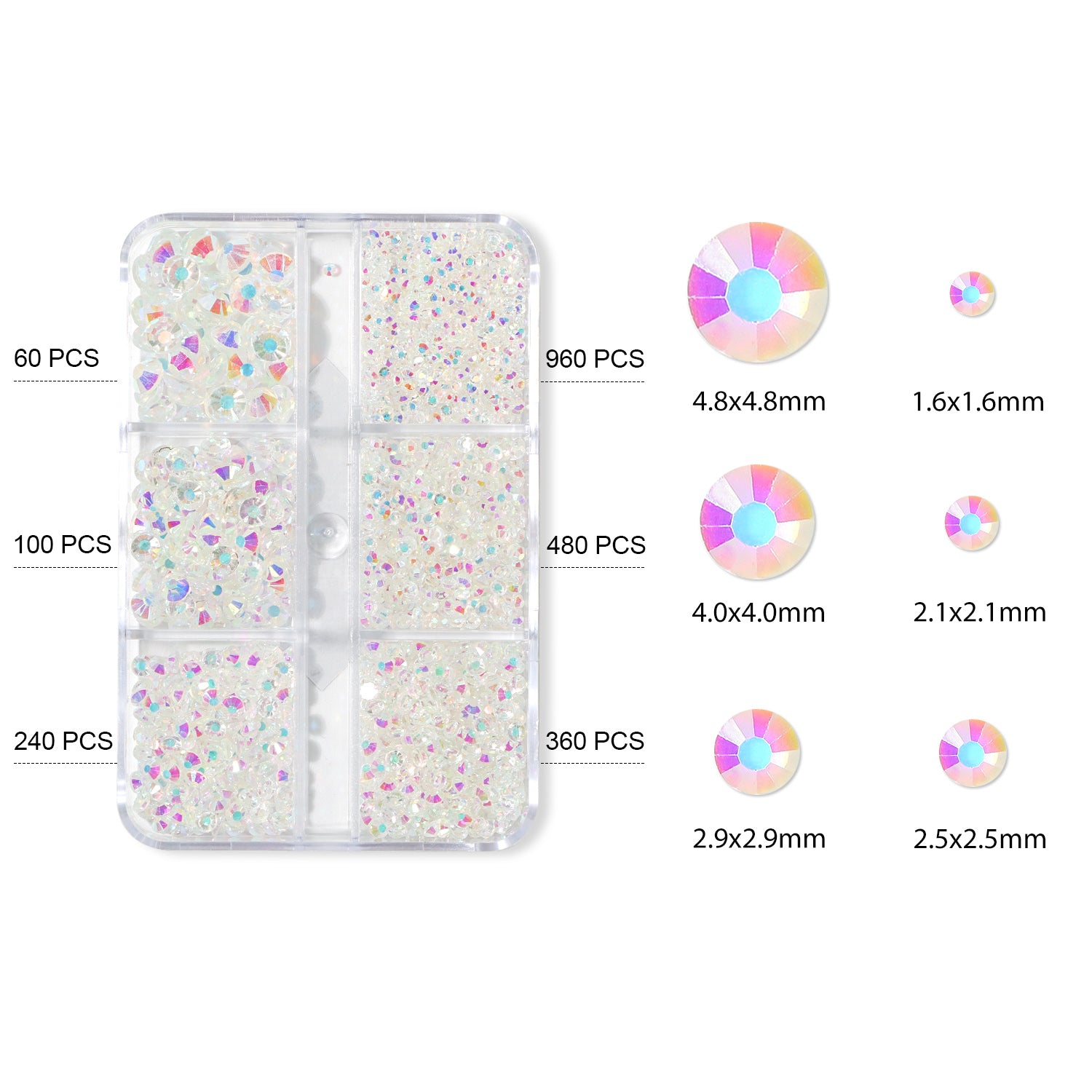 Boîte de strass Clear AB, 2200 pièces RF-03