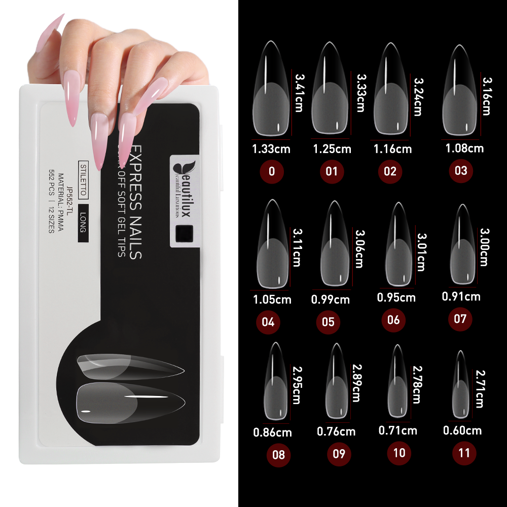 Capsule Américaine Stiletto Long 552 Pcs – Extensions Ongles Full Cover | Beautilux JP552-TL