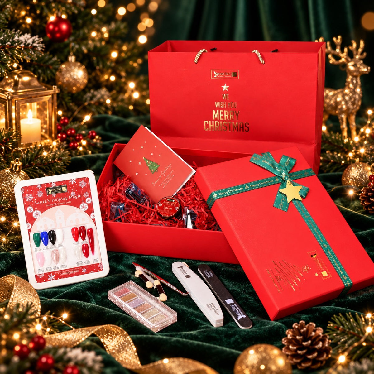 Coffret Santa's Holiday Magic Beautilux, édition collector de fin d'année, photo sur fond vert